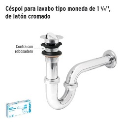 Céspol para Lavabo Tipo Moneda de 1 1/4" de Latón Cromado FOSET