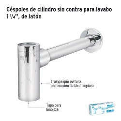 Céspol de Cilindro sin Contra para Lavabo 1 1/4" de Latón