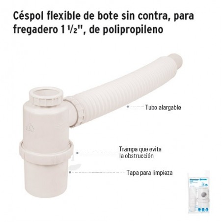 Céspol Flexible de Bote sin Contra para Fregadero 1 1/2" de Polipropileno FOSET