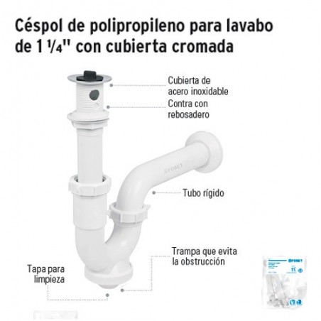 Céspol de Polipropileno para Lavabo de 1 1/4" con Cubierta Cromada FOSET