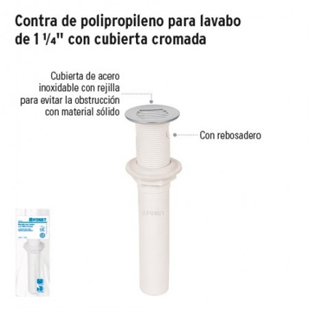 Contra de Polipropileno para Lavabo de 1 1/4" con Cubierta Cromada FOSET