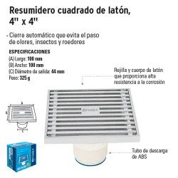 Resumidero Cuadrado de Latón 4" x 4" FOSET