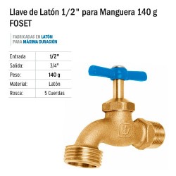 Llave de Latón 1/2" para Manguera 140 g FOSET