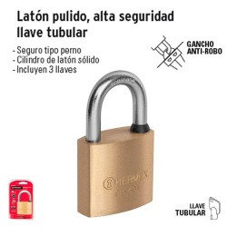 Candado de Latón Pulido Alta Seguridad Llave Tubular