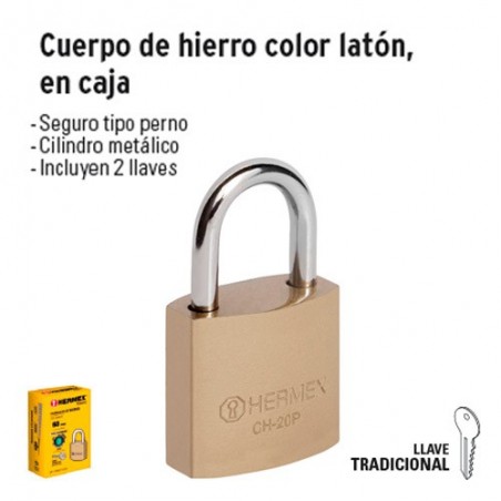 Candado Cuerpo de Hierro Color Latón HERMEX BASIC