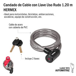 Candado de Cable con Llave Uso Rudo 1.20 m HERMEX