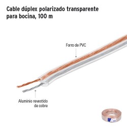 Cable Dúplex Polarizado Transparente para Bocina 100 m