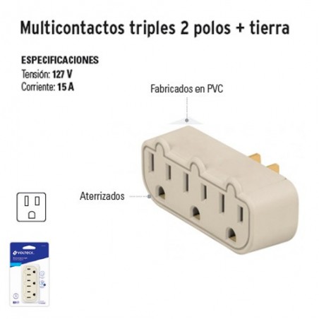 Multicontacto Triple 2 Polos + Tierra VOLTECK