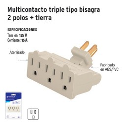 Multicontacto Triple Tipo Bisagra 2 Polos + Tierra VOLTECK