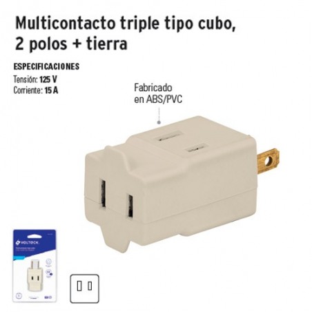 Multicontacto Triple Tipo Cubo 2 Polos + Tierra VOLTECK