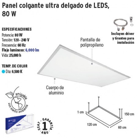 Panel Colgante Ultra Delgado de LEDS 80 W VOLTECK