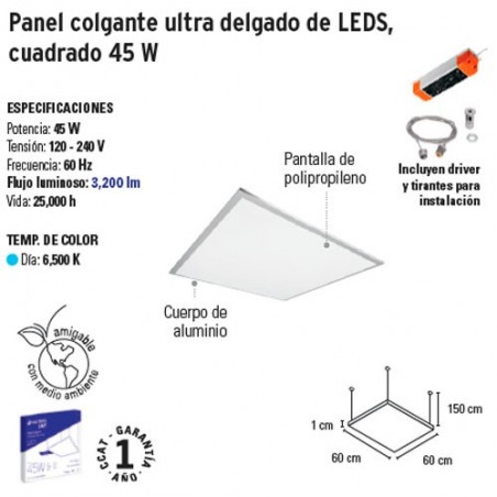 Panel Colgante Ultra Delgado de LEDS Cuadrado 45 W VOLTECK