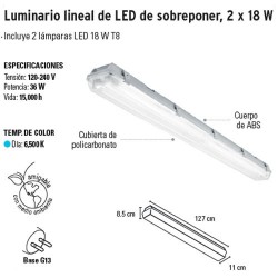 Luminario Lineal de LED de Sobreponer 2 x 18 W VOLTECK