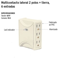 Multicontacto Lateral 2 Polos + Tierra 6 Entradas VOLTECK