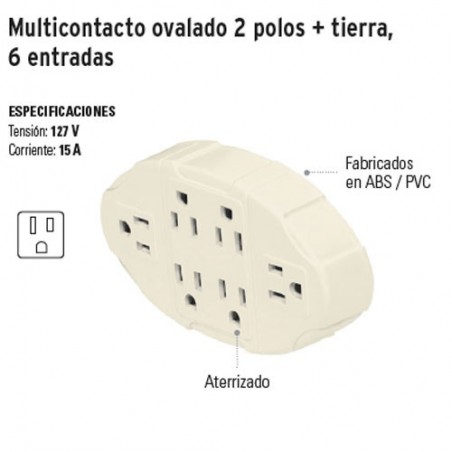 Multicontacto Ovalado 2 Polos + Tierra 6 Entradas VOLTECK