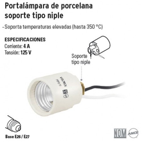 Portalámpara de Porcelana Soporte Tipo Niple VOLTECK