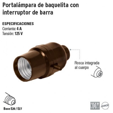 Portalámpara de Baquelita con Interruptor de Barra VOLTECK