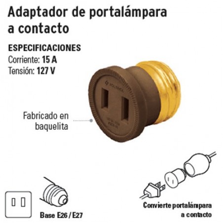 Adaptador de Portalámpara a Contacto VOLTECK