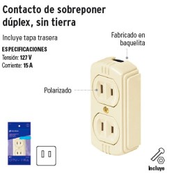 Contacto de Sobreponer Duplex Sin Tierra VOLTECK