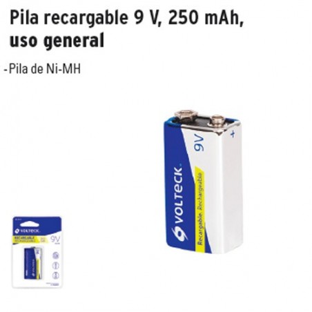 Pila Recargable 9V 250 mAh Uso General VOLTECK