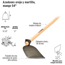 Azadones Oreja y Martillo, Mango 54'' TRUPER
