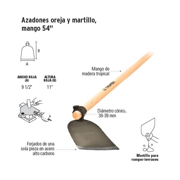 Azadones Oreja y Martillo, Mango 54'' TRUPER