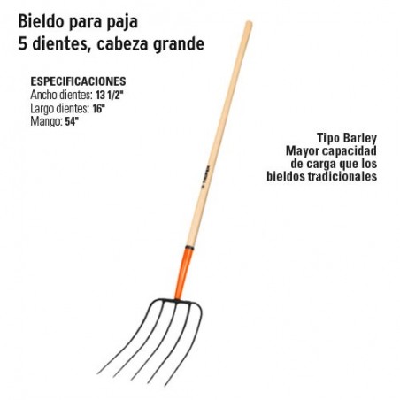 Bieldo para Paja 5 Dientes, Cabeza Grande TRUPER