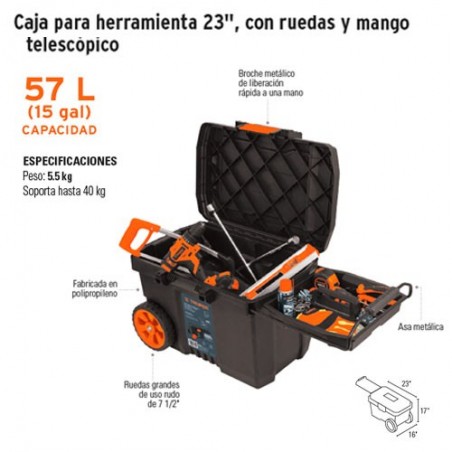 Caja para Herramienta 23'', con Ruedas y Mango Telescopico TRUPER