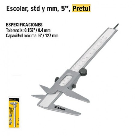 Calibrador Vernier Escolar, std y mm, 5'' PRETUL