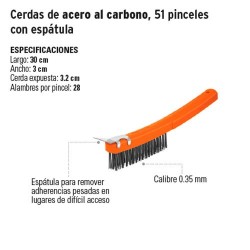 Cepillo de Alambre Cerdas de Acero al Carbono, 51 Pinceles con Espatula TRUPER