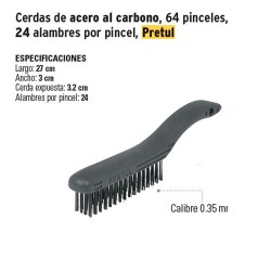 Cepillo de Alambre Cerdas de Acero al Carbono, 64 Pinceles 24 Alambres por Pincel PRETUL