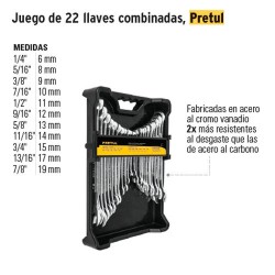 Juego de 22 Llaves Combinadas PRETUL