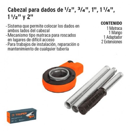 Cabezal para Dados de ½'', ¾''. 1 ¼'', 1 ½'' y 2'' TRUPER