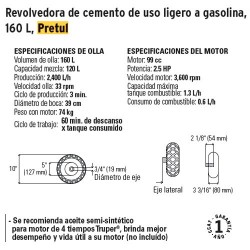 Revolvedora de Cemento de Uso Ligero a Gasolina 160 L PRETUL