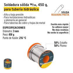 Soldadura Solida 50/50 450 g para Tuberia Hidraulica TRUPER
