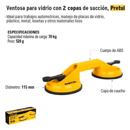 Ventosa para Vidrio con 2 Copas de Succion PRETUL