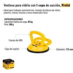 Ventosa para Vidrio con 1 Copa de Succion PRETUL