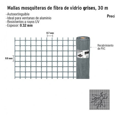Malla Mosquitera de Fibra de Vidrio Grises 30 m FIERO
