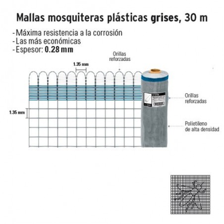 Malla Mosquitera Plástica Gris 30 m FIERO