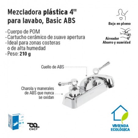 Mezcladora Plastica 4'' para Lavabo Basic ABS FOSET