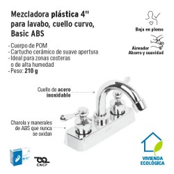 Mezcladora Plastica 4'' para Lavabo Cuello Curvo Basic ABS FOSET