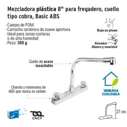 Mezcladora Plastica 8'' para Fregadero Cuello Tipo Cobra Basic ABS FOSET