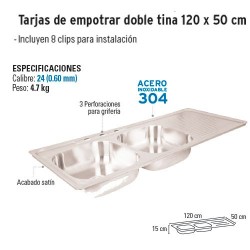 Tarja de Empotrar Doble tina 120 x 50 cm FOSET