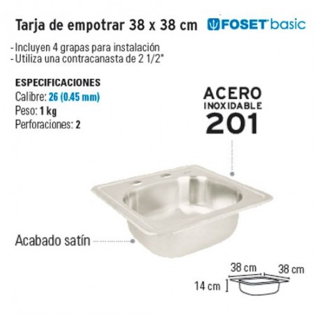 Tarja de Empotrar 38 x 38 cm FOSET