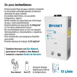 Calentador de Agua de Paso Instantaneo 13 L/min FOSET