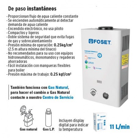 Calentador de Agua de Paso Instantaneo 11 L/min FOSET