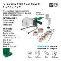 Termofusora 1000 W con Dados de 1¼'' 1½'' y 2'' FOSET