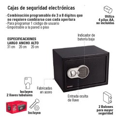 43080 / CASE-31 TRUPER Caja de seguridad electrónica, chica, Hermex