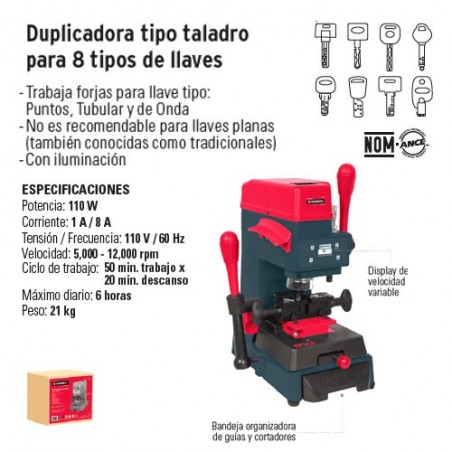 Duplicadora Tipo Taladro para 8 Tipos de Llaves HERMEX