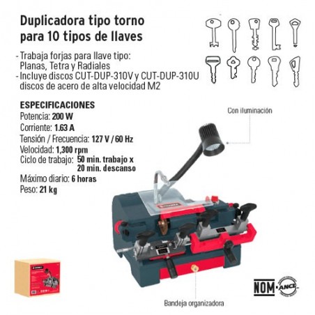 Duplicadora Tipo Torno para 10 Tipos de Llaves Hermex